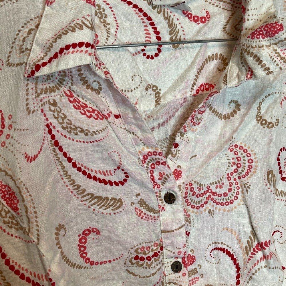 JM Collection Women Paisley Print Coastal Nautical Linen Button Front Top 20W